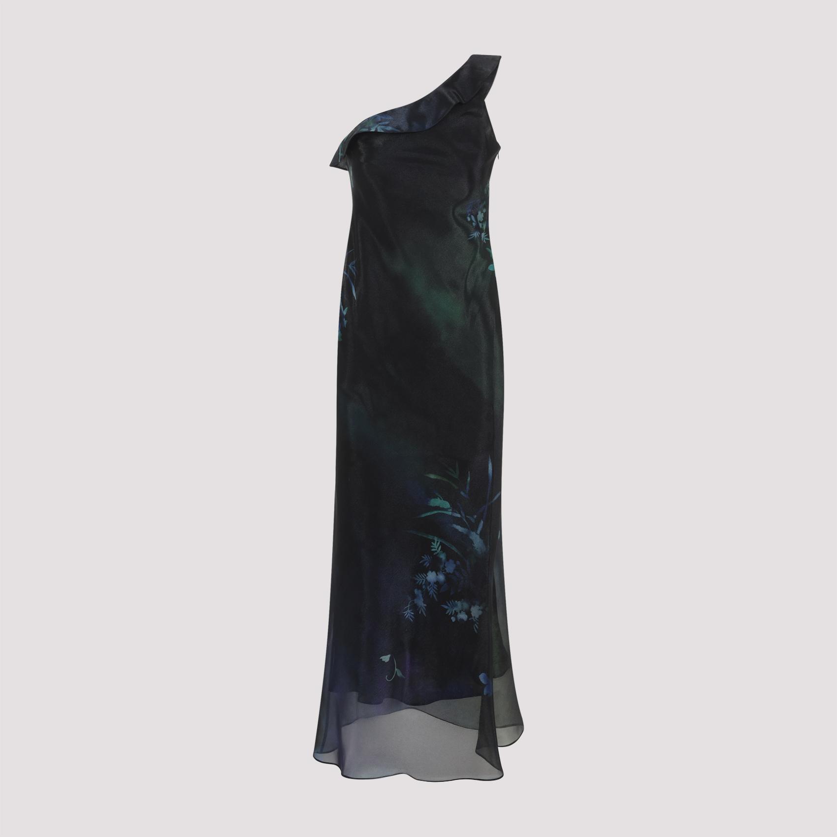 giorgio armani one-shoulder long dress black polyamide silk - women