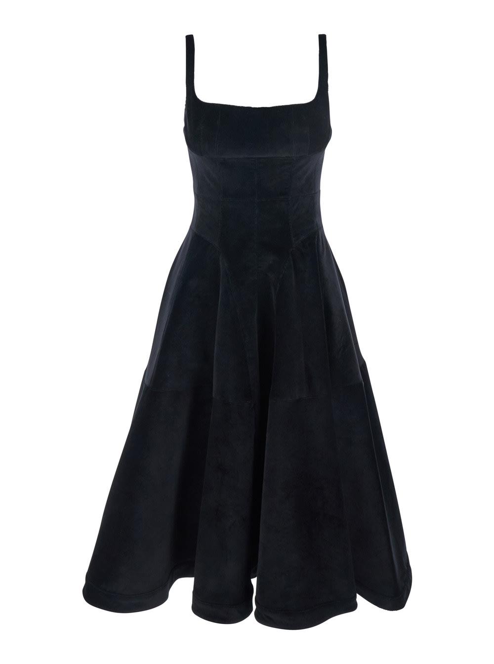 giovanni bedin black dress with square neck and velvet effect in cotton stretch woman