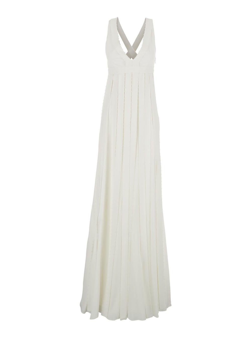 giovanni bedin white sleeveless long dress with pearl embellishments in silk blend woman