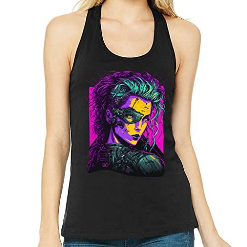 girl cyborg women's racerback tank - bright tank top - robot workout tank - black, 2xl