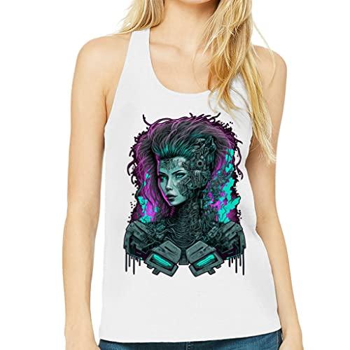 girl robot women's racerback tank - cyborg tank top - cool workout tank - white, s