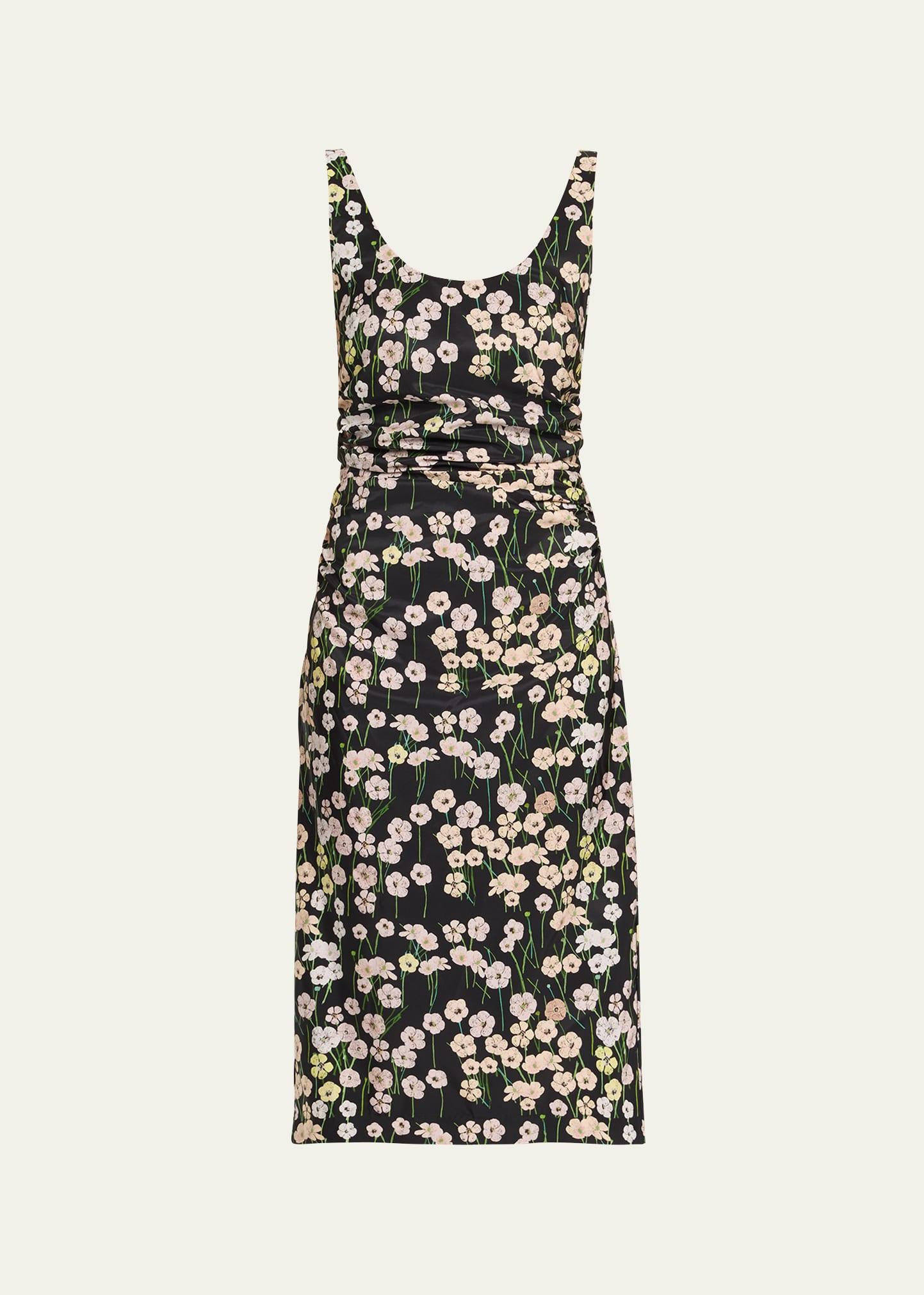 gisele floral ruched midi tank dress