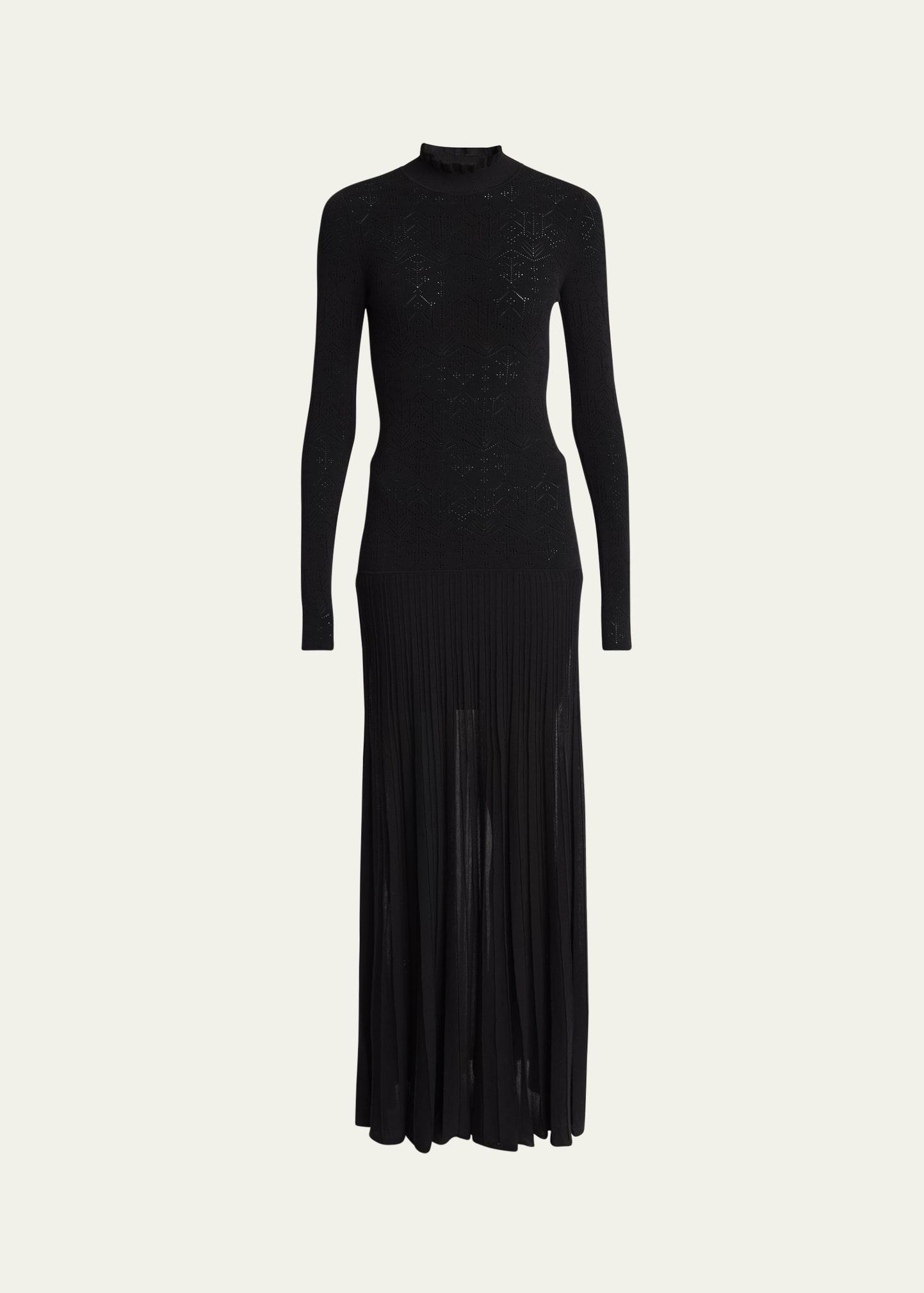 gisole long-sleeve drop-waist pleated skirt maxi dress