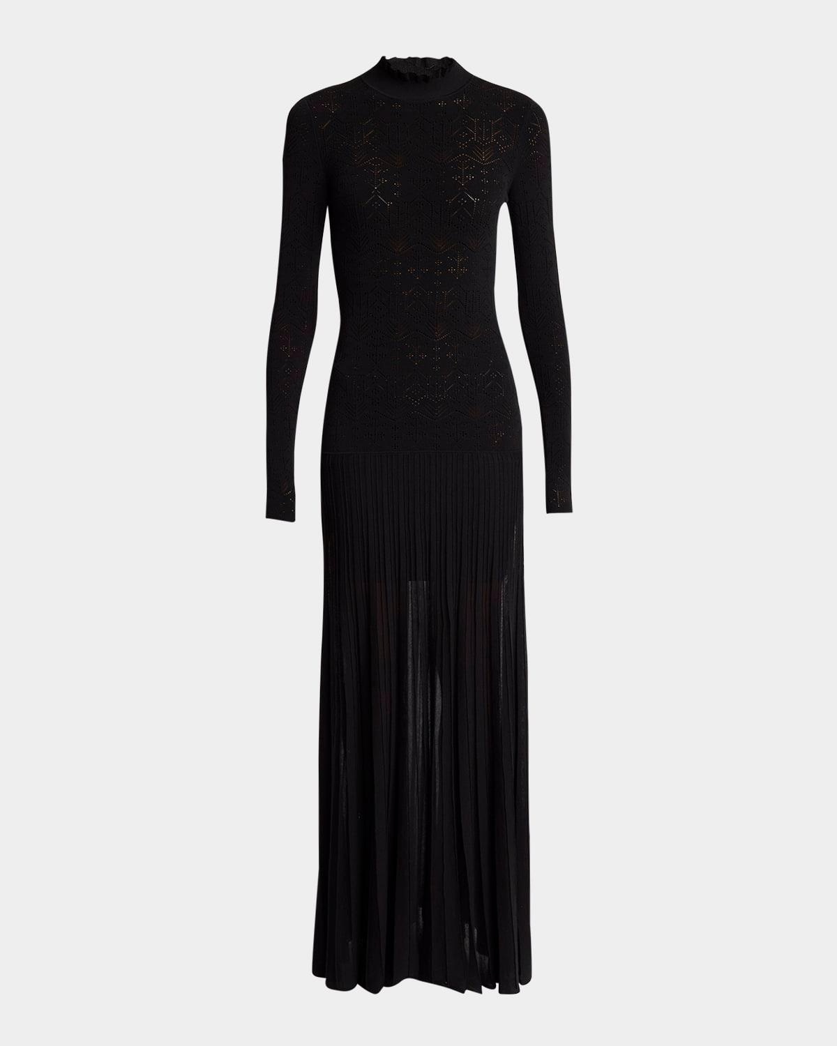 gisole long-sleeve drop-waist pleated skirt maxi dress