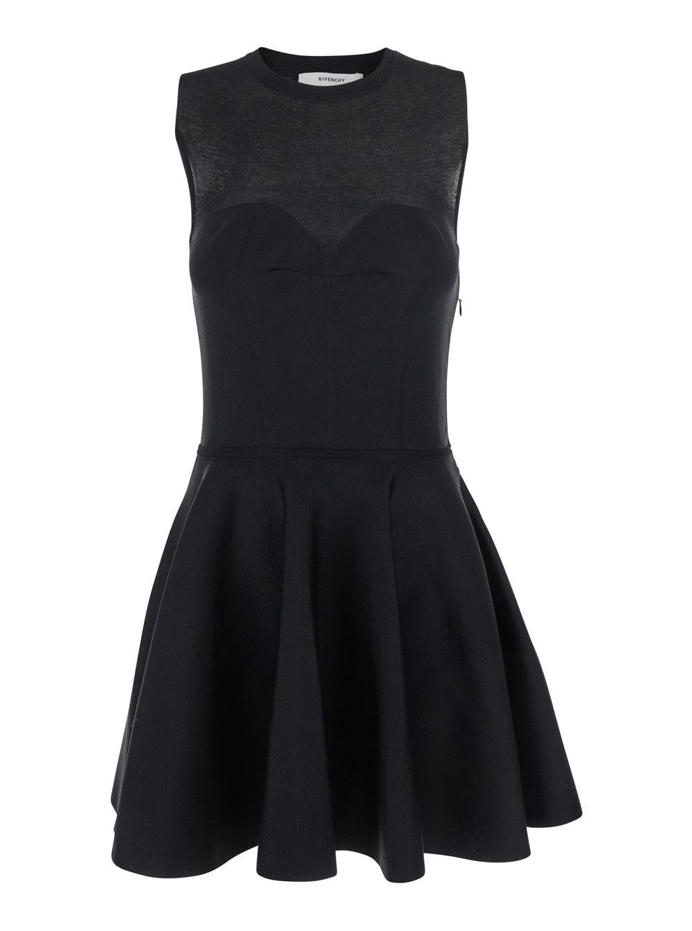 givenchy black crew neck dress with flared skirt in fabric woman