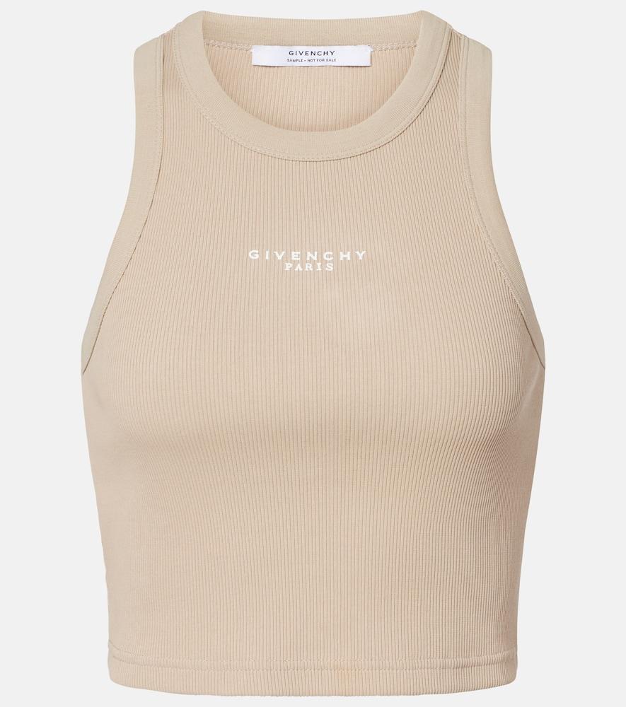 givenchy logo cropped cotton jersey tank top