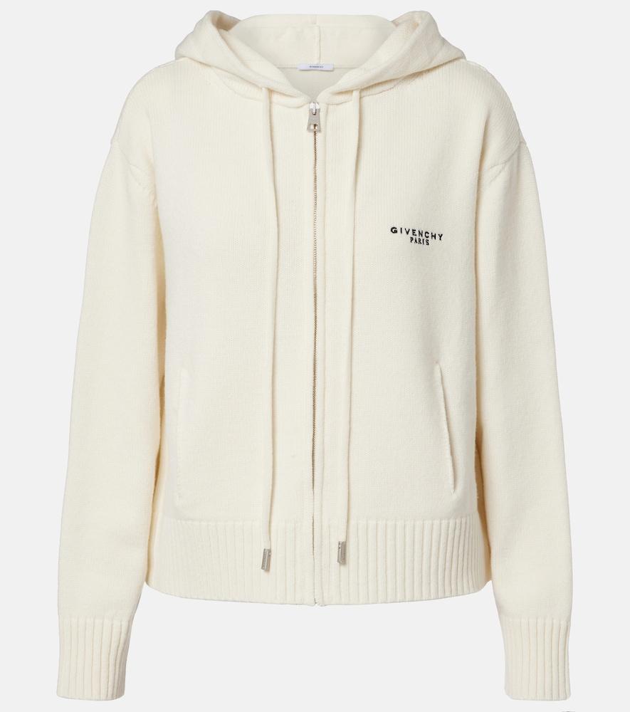 givenchy logo hooded wool and cashmere zip