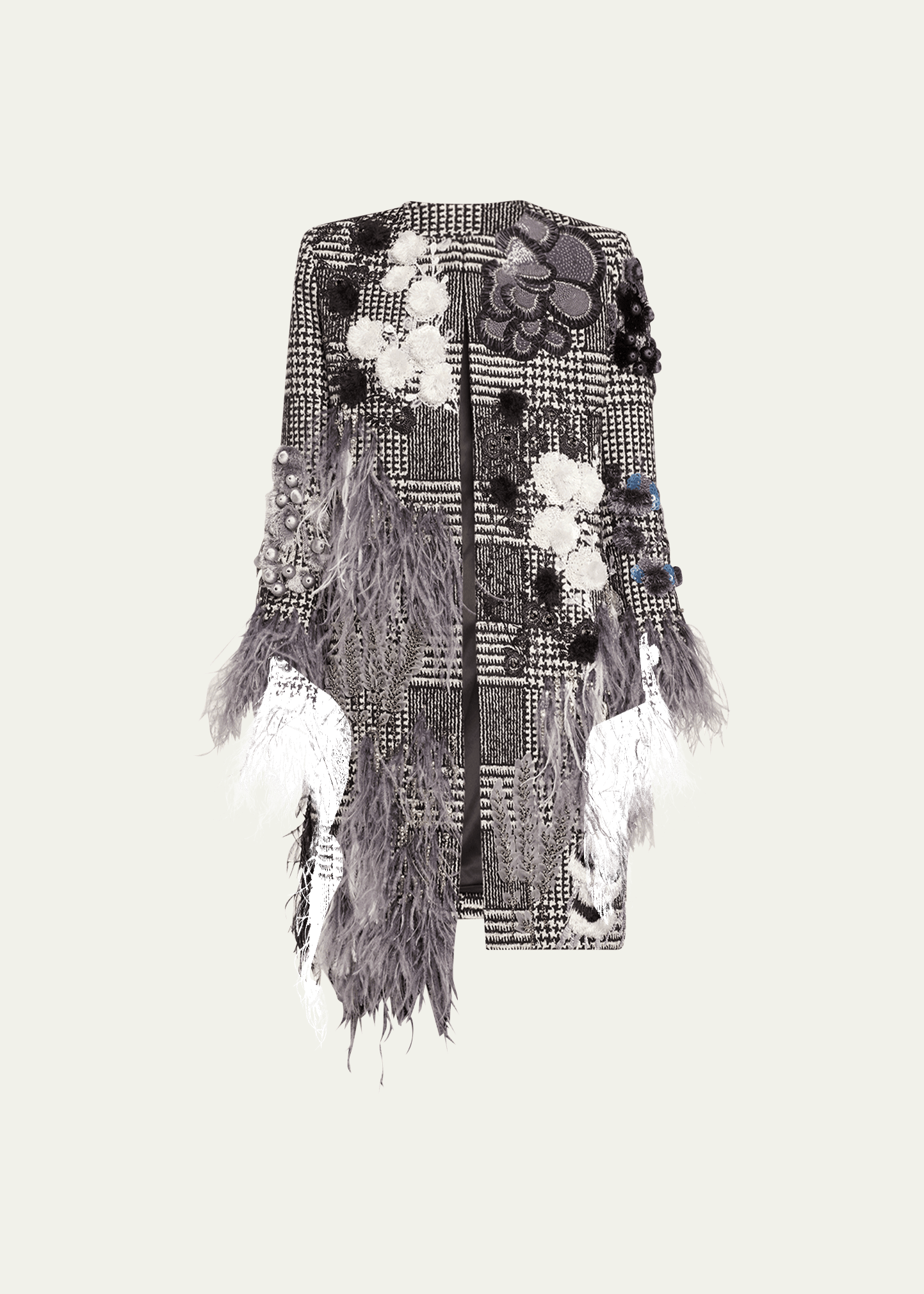 glam rock classic top coat with feathers