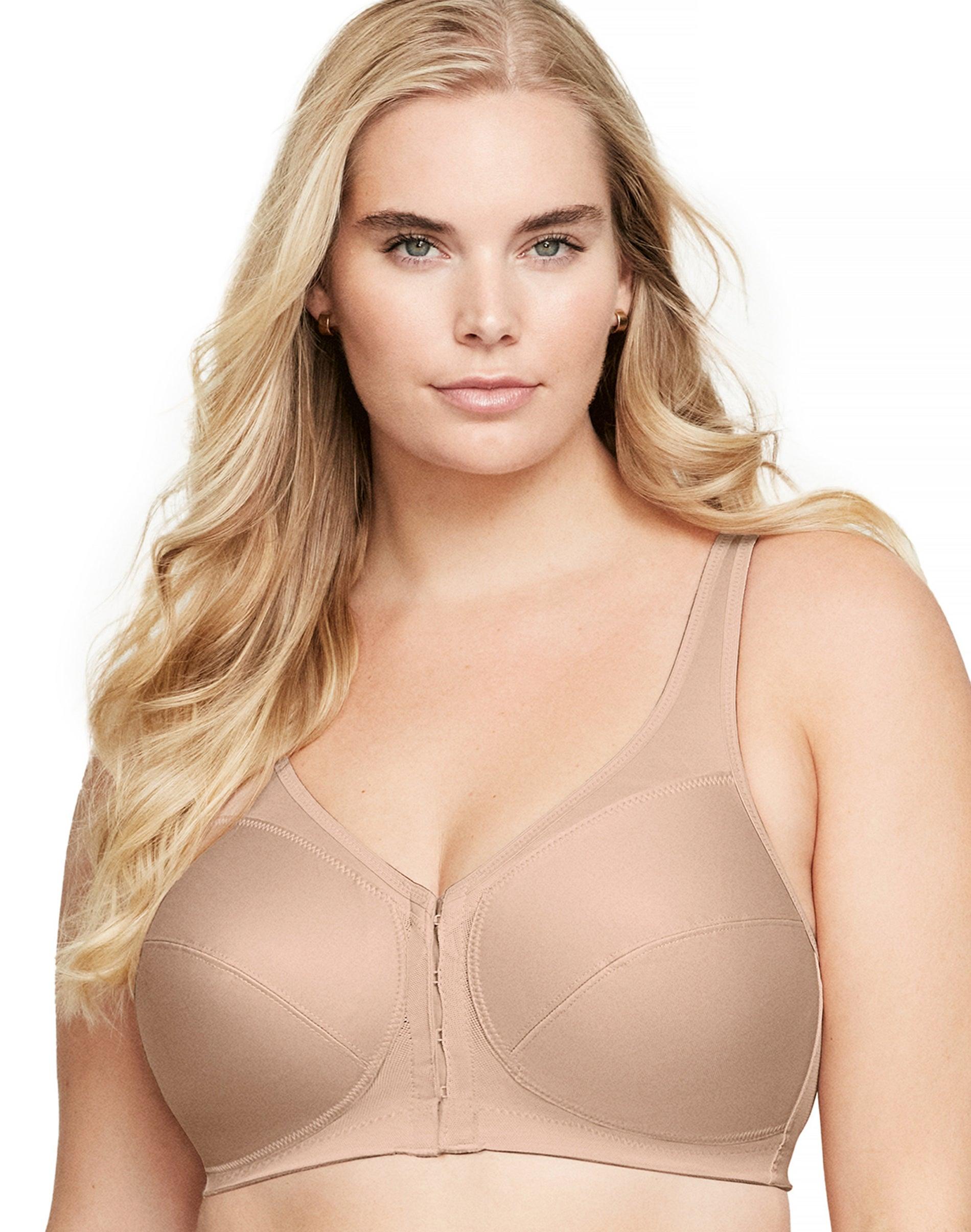 glamorise full figure plus size magiclift front close posture back support bra cafe 44g women's