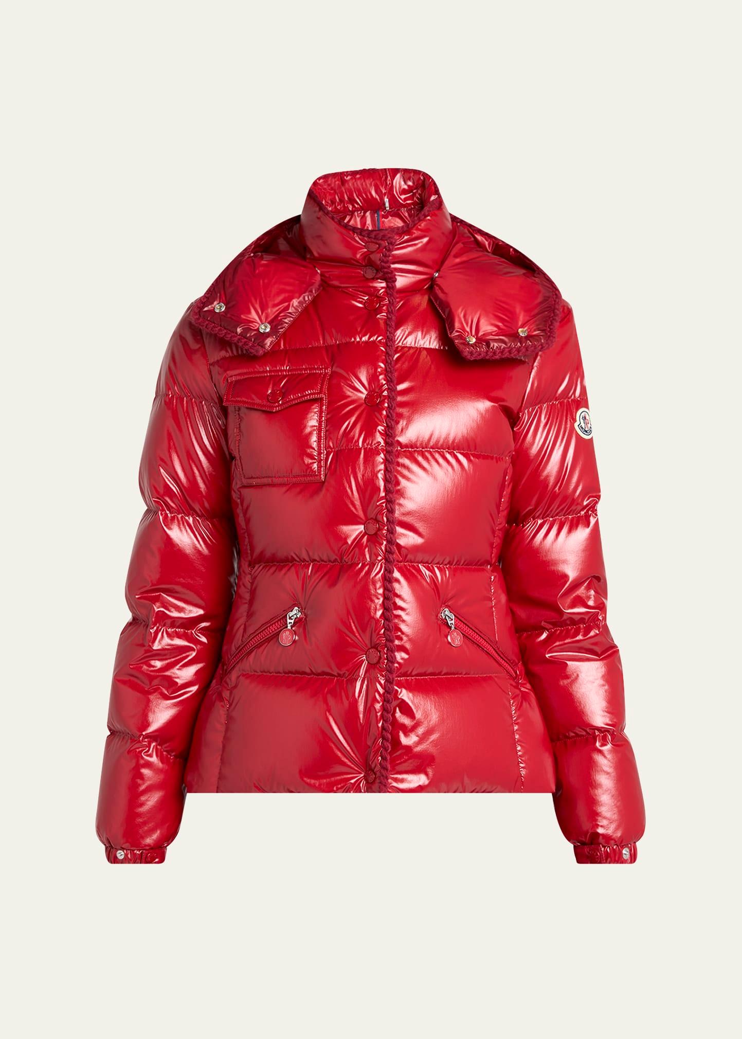 glareins hooded short down jacket with braided trim