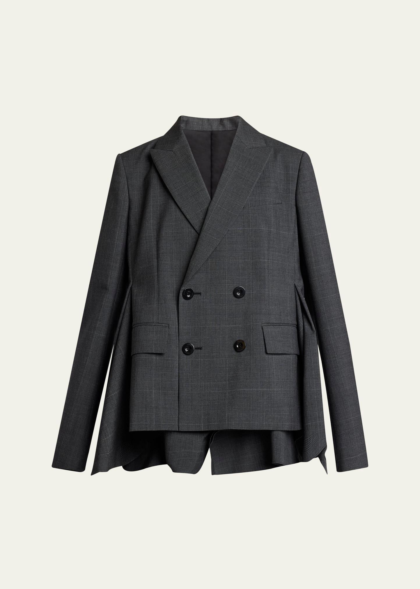glen check ruffle double-breasted jacket