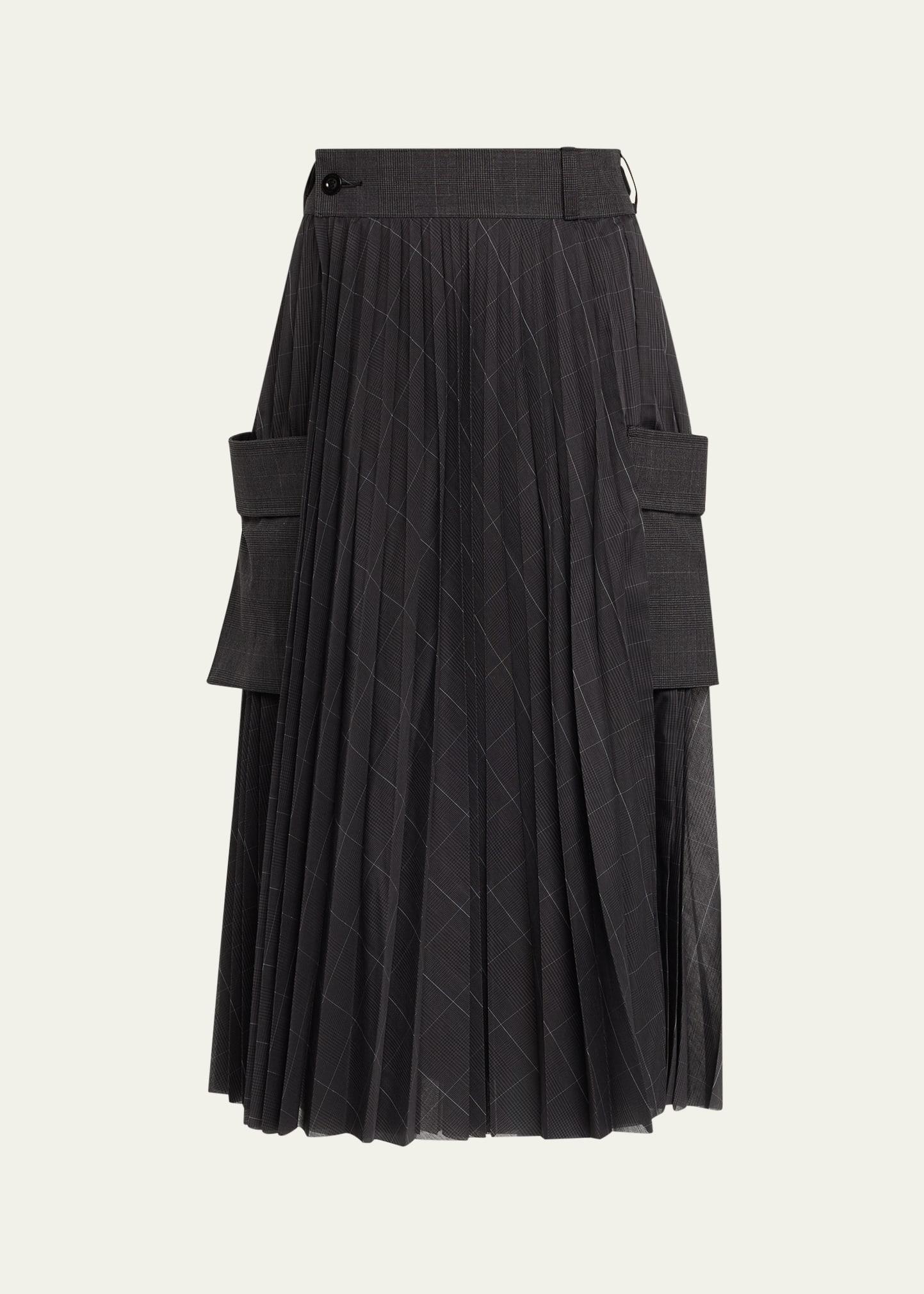 glen pleated check-print midi skirt