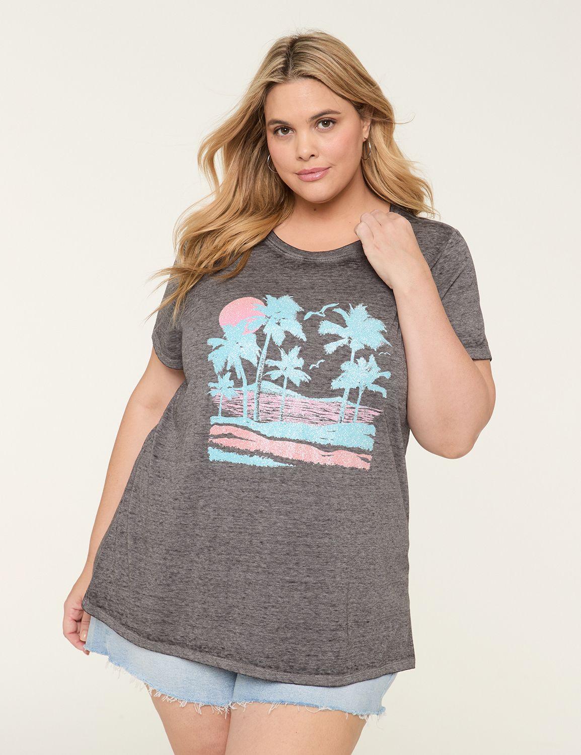 glitter palm tree sunset graphic tee