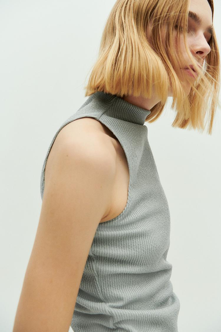 glittery mock turtleneck sleeveless top