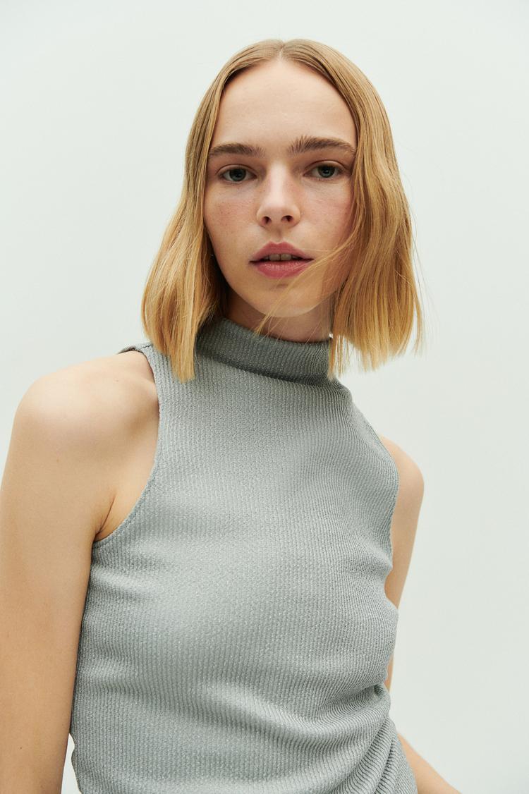 glittery mock turtleneck sleeveless top