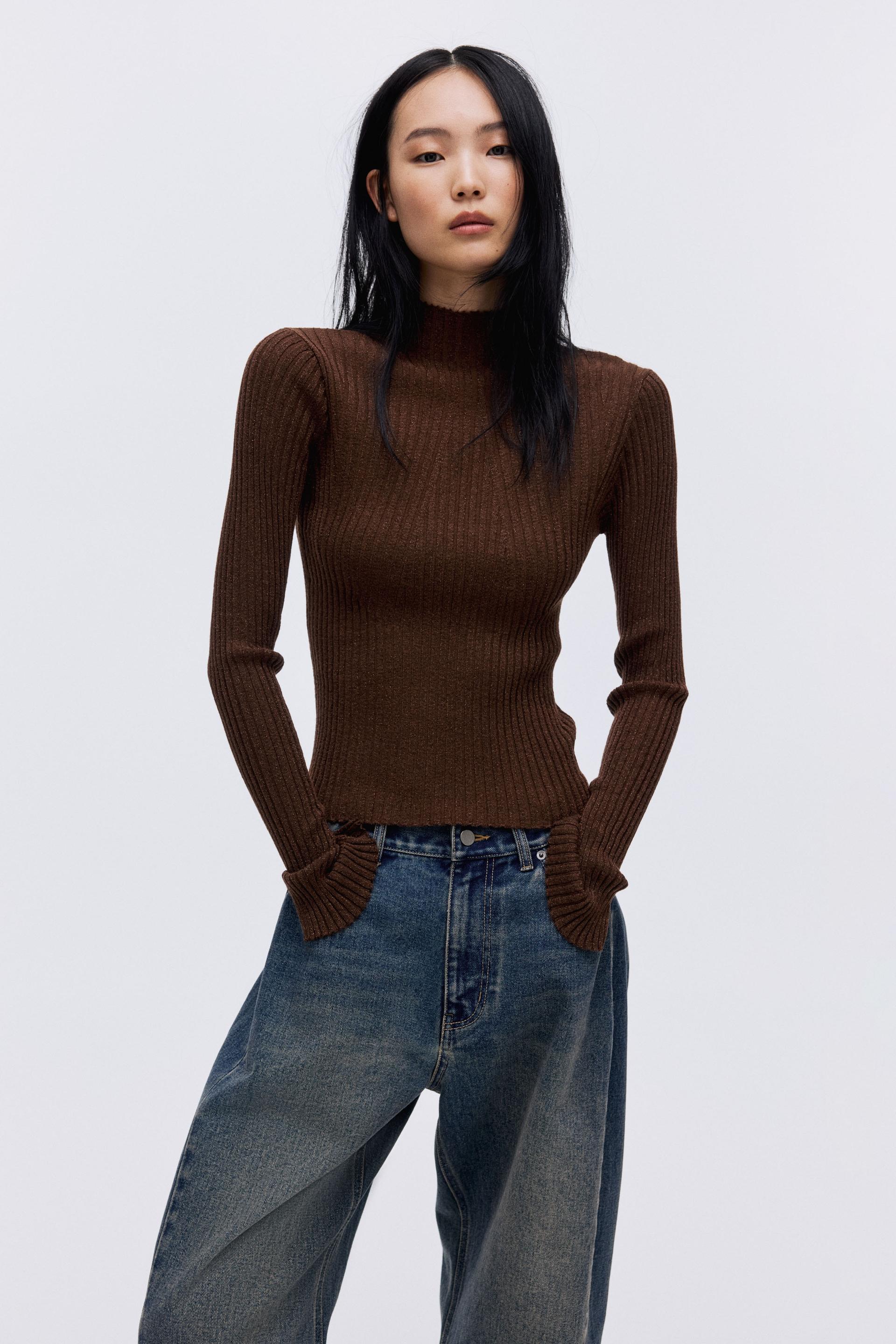 glittery mock turtleneck top
