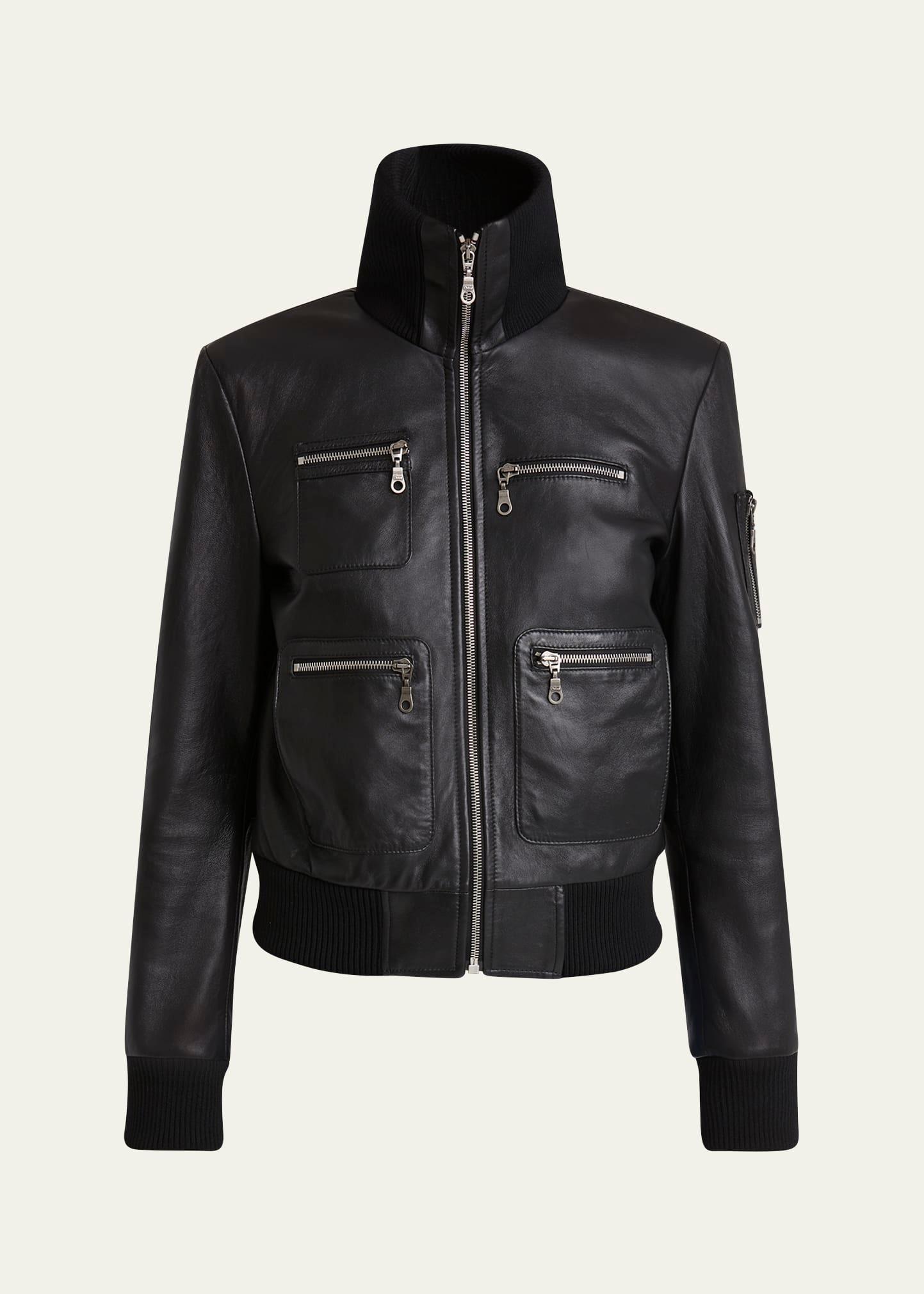 glossy leather bomber jacket