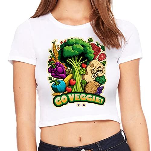 go veggie women's cropped t-shirt - colorful crop top - themed cropped tee - white, m/l