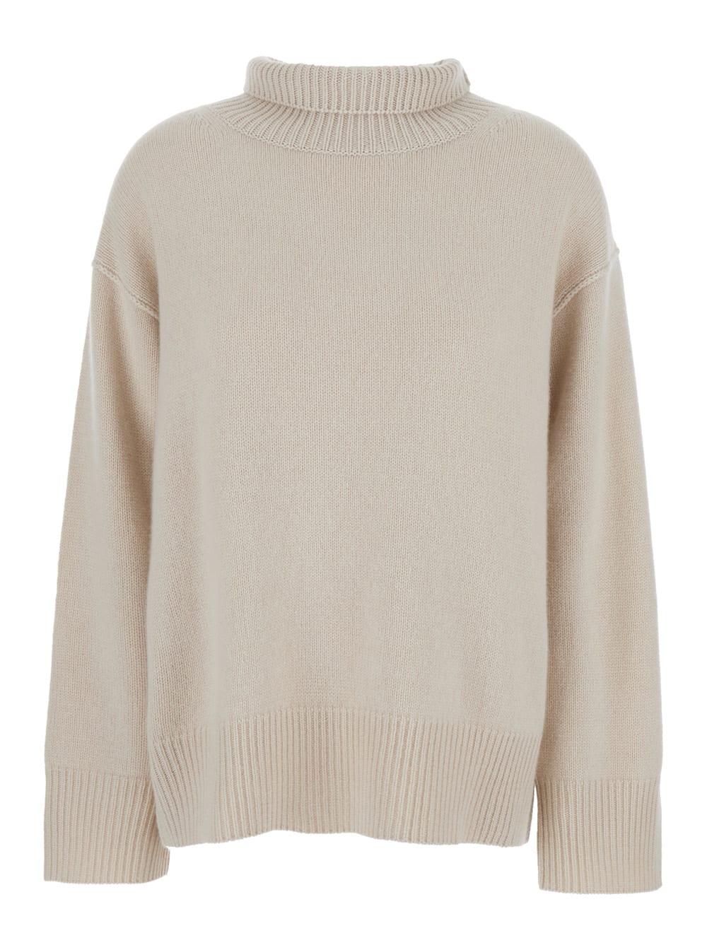 goat boyfriend beige turtleneck sweater with dropped shoulders in cashmere woman
