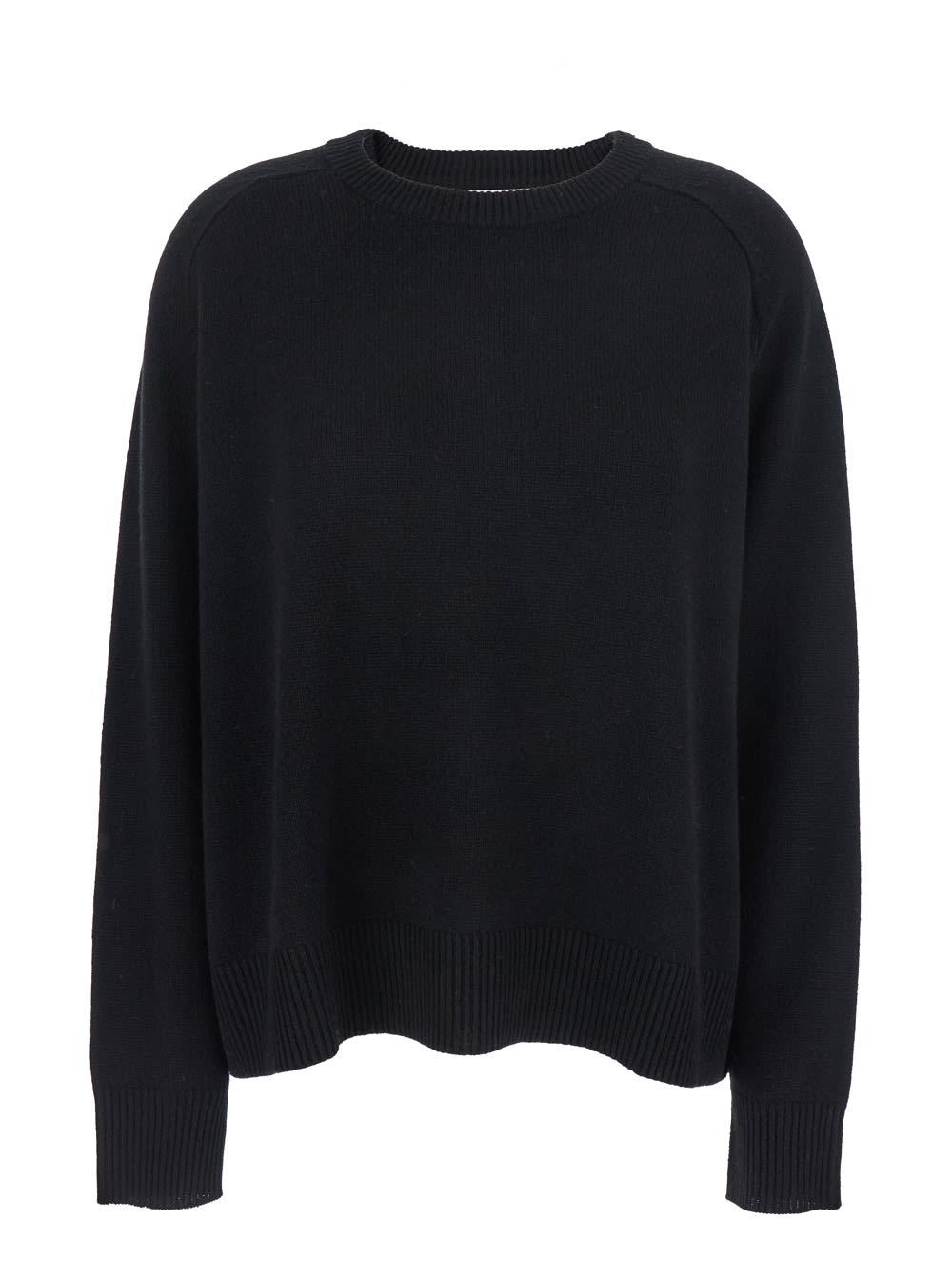 goat boyfriend black crewneck sweater with dropped shoulders in cashmere woman