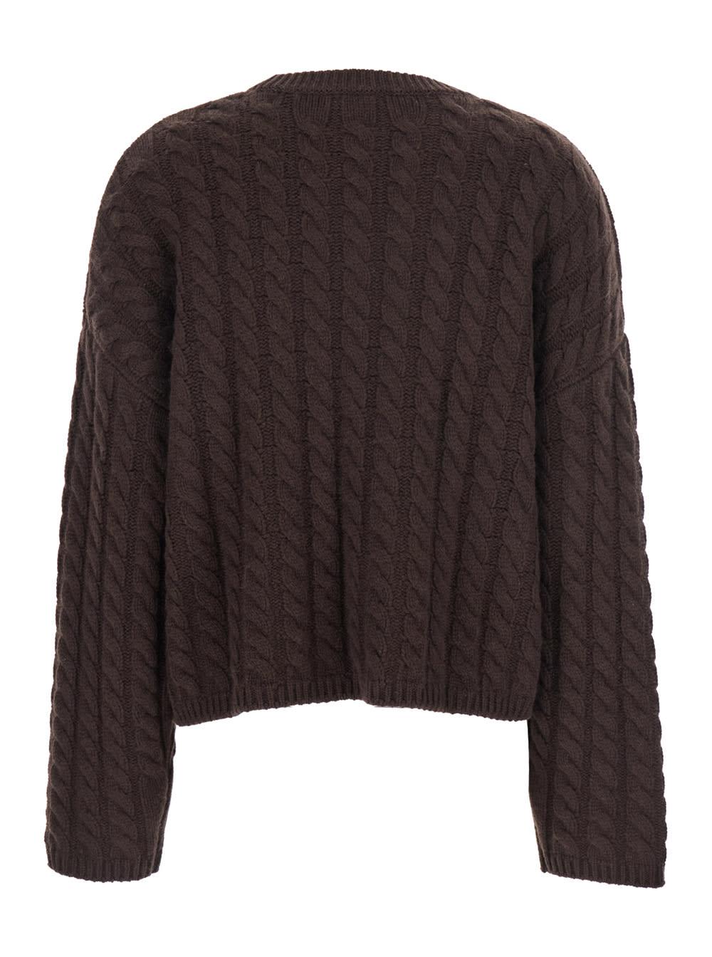 goat brown cropped crewneck knit sweater in cashmere woman