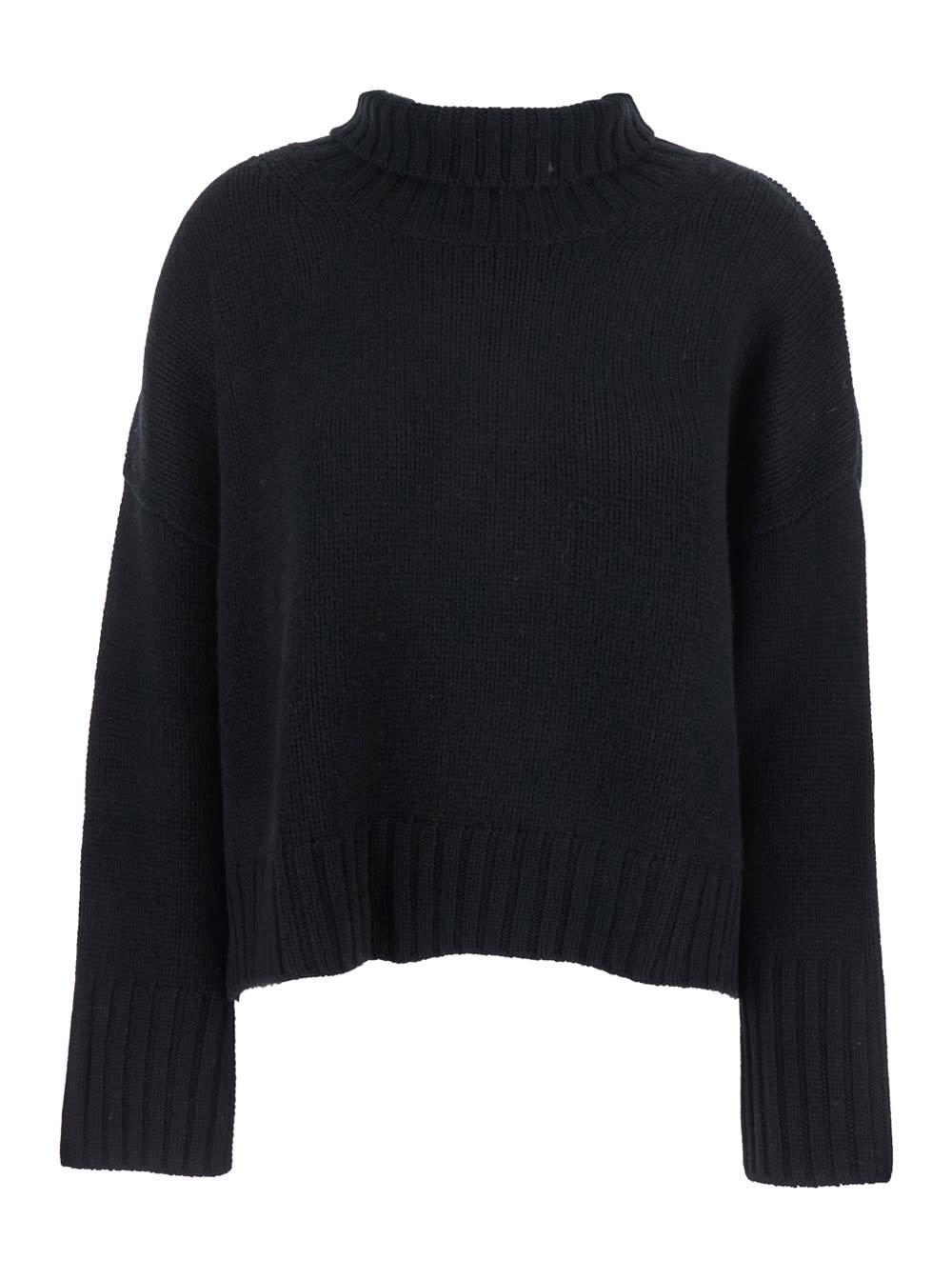 goat girlfriend black turtleneck sweater with ribbed trims in cashmere woman