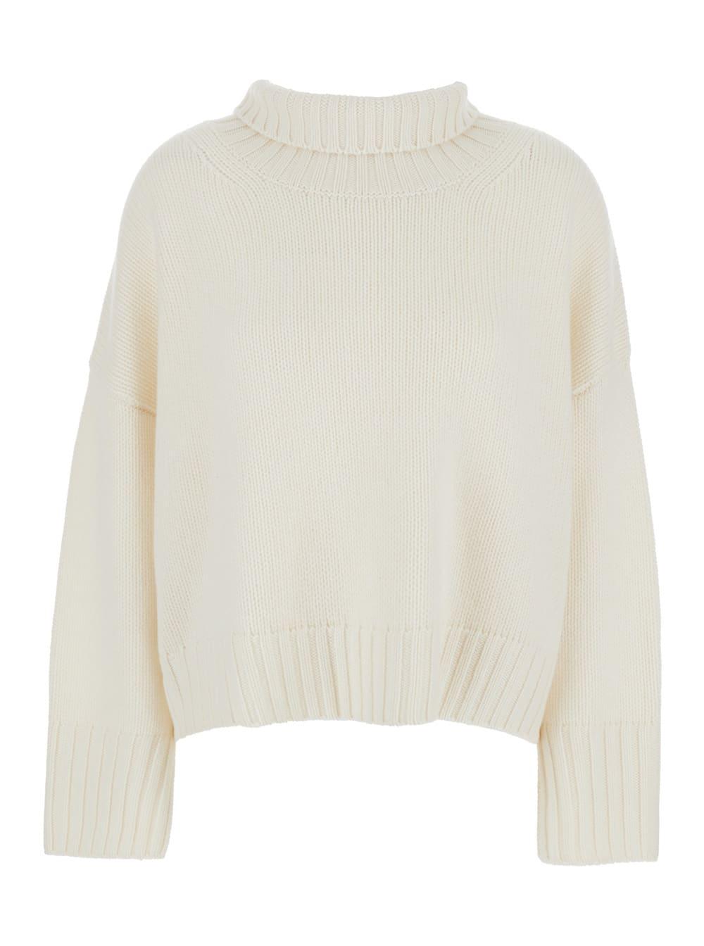 goat girlfriend white turtleneck sweater with ribbed trims in cashmere woman