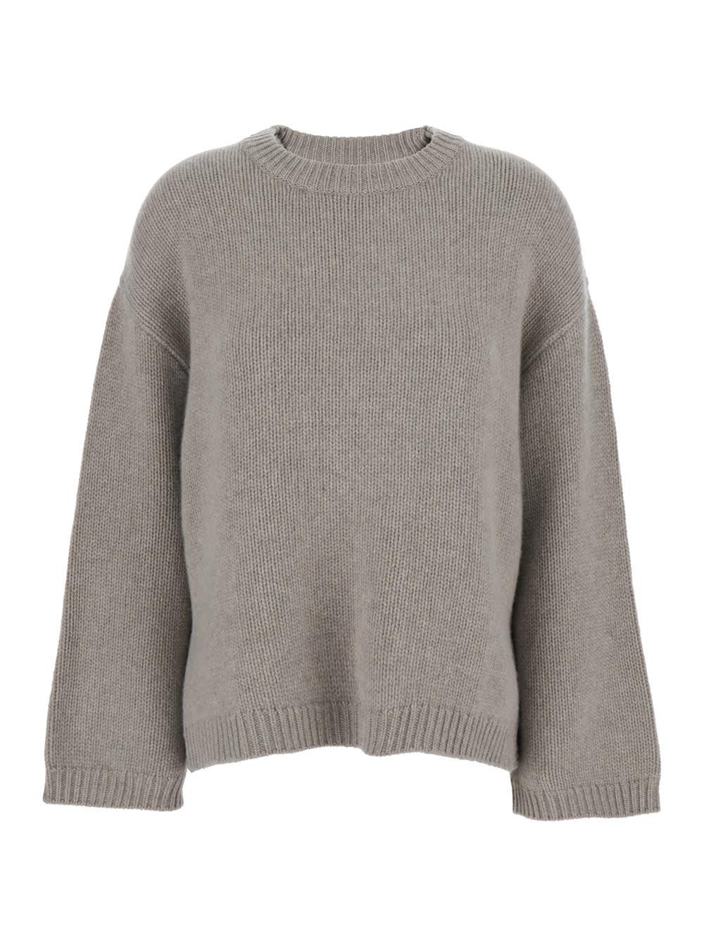 goat grey crewneck knit sweater with dropped shoulders in cashmere woman