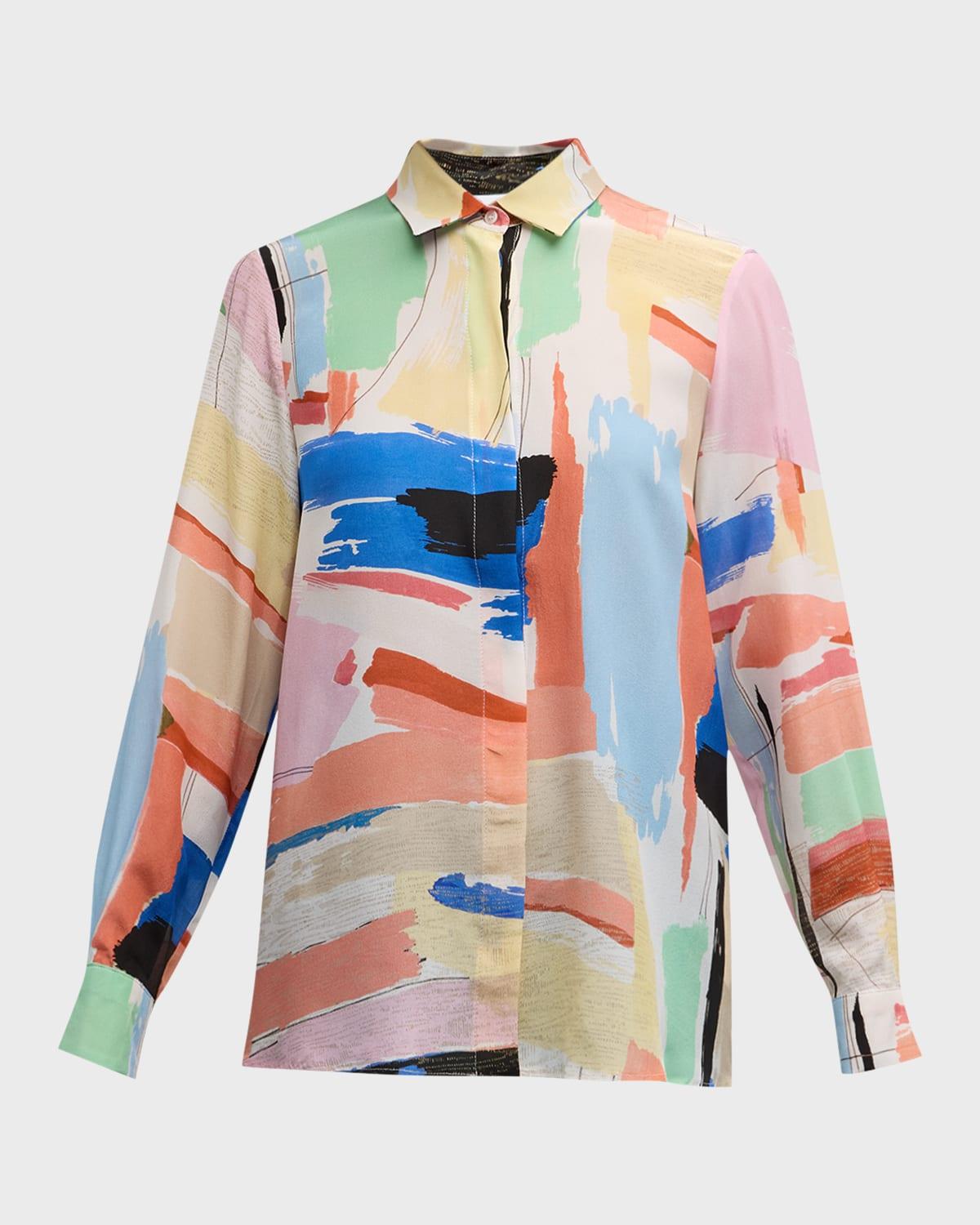 goccia abstract-print button-down silk blouse