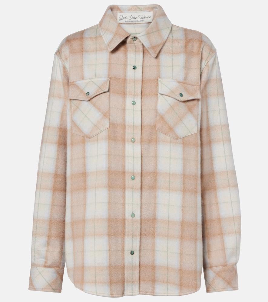 god's true cashmere champagne tartan cashmere shirt with emerald