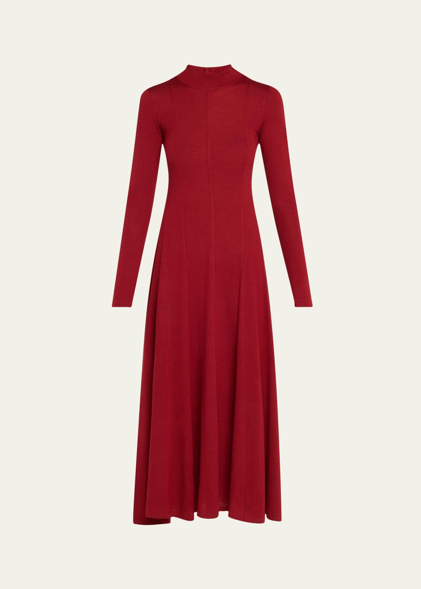 godet button wool maxi dress