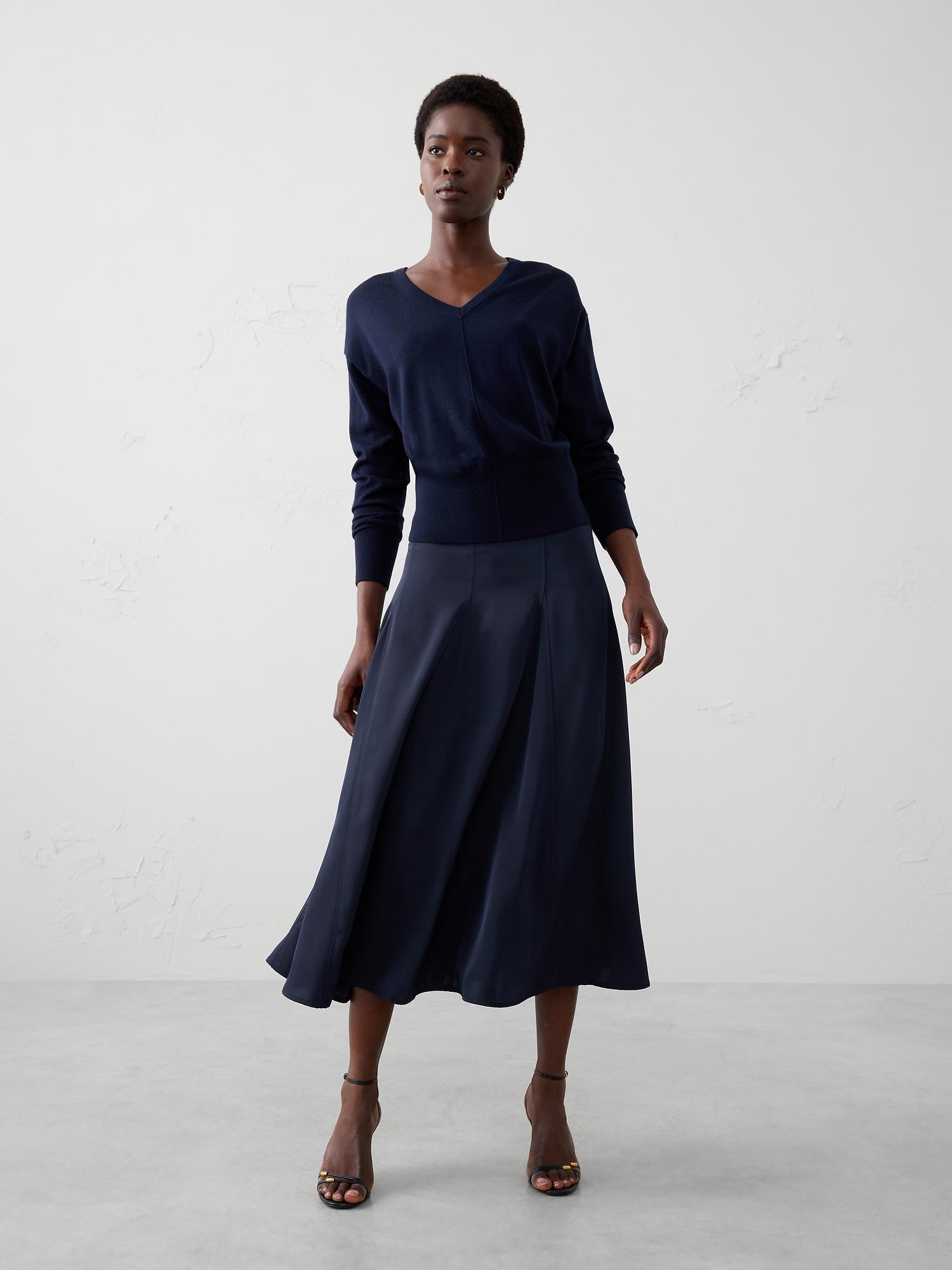 godet twill midi skirt