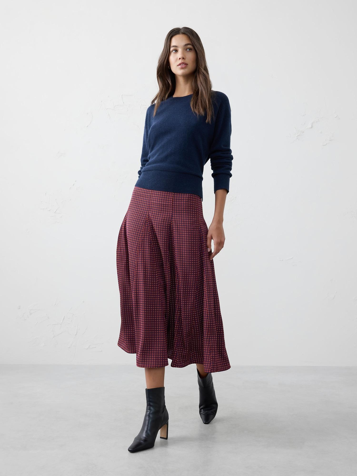 godet twill midi skirt