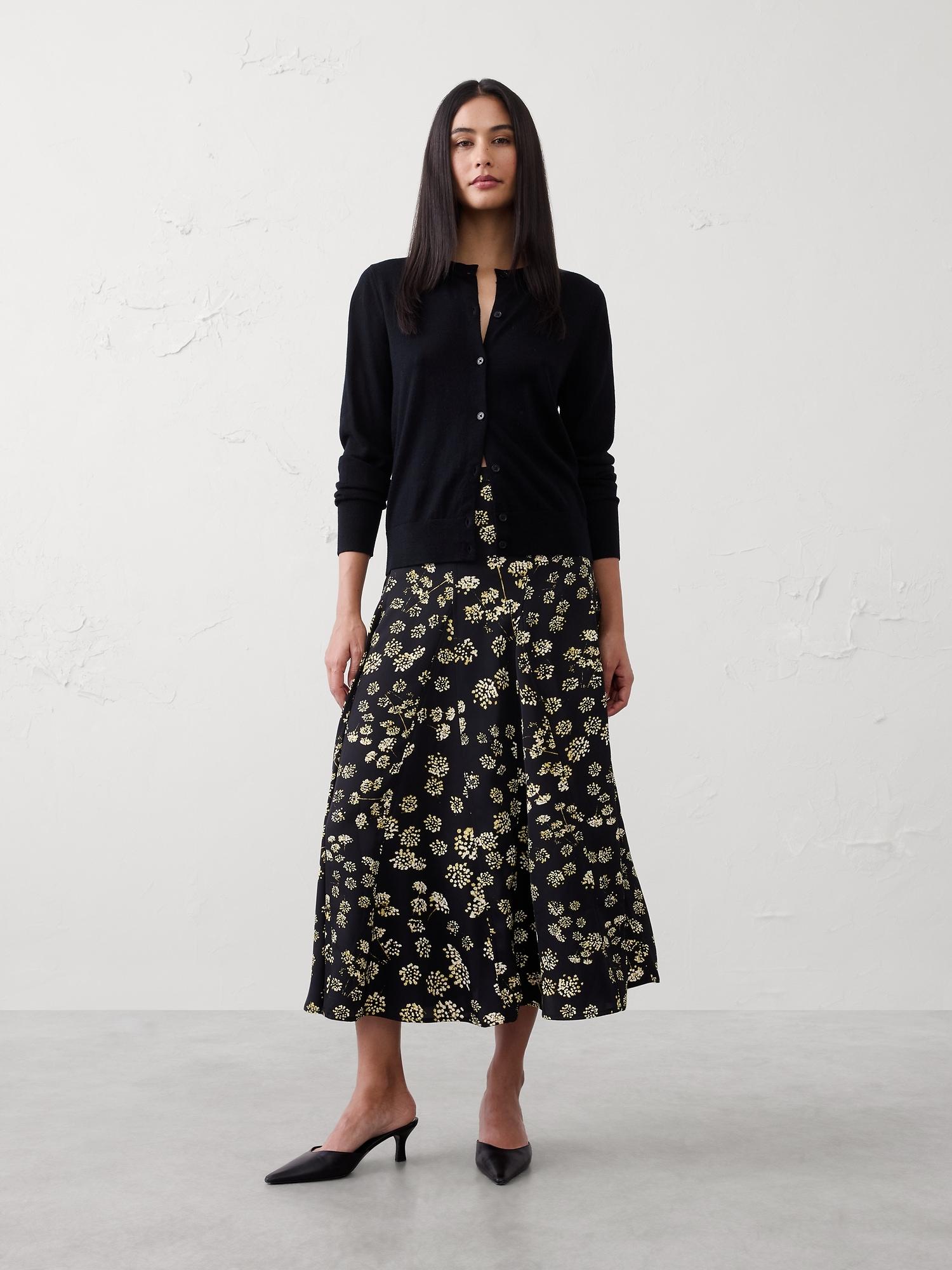 godet twill midi skirt