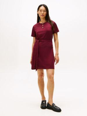 gold-button belted t-shirt dress