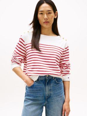 gold-button stripe long-sleeve t-shirt