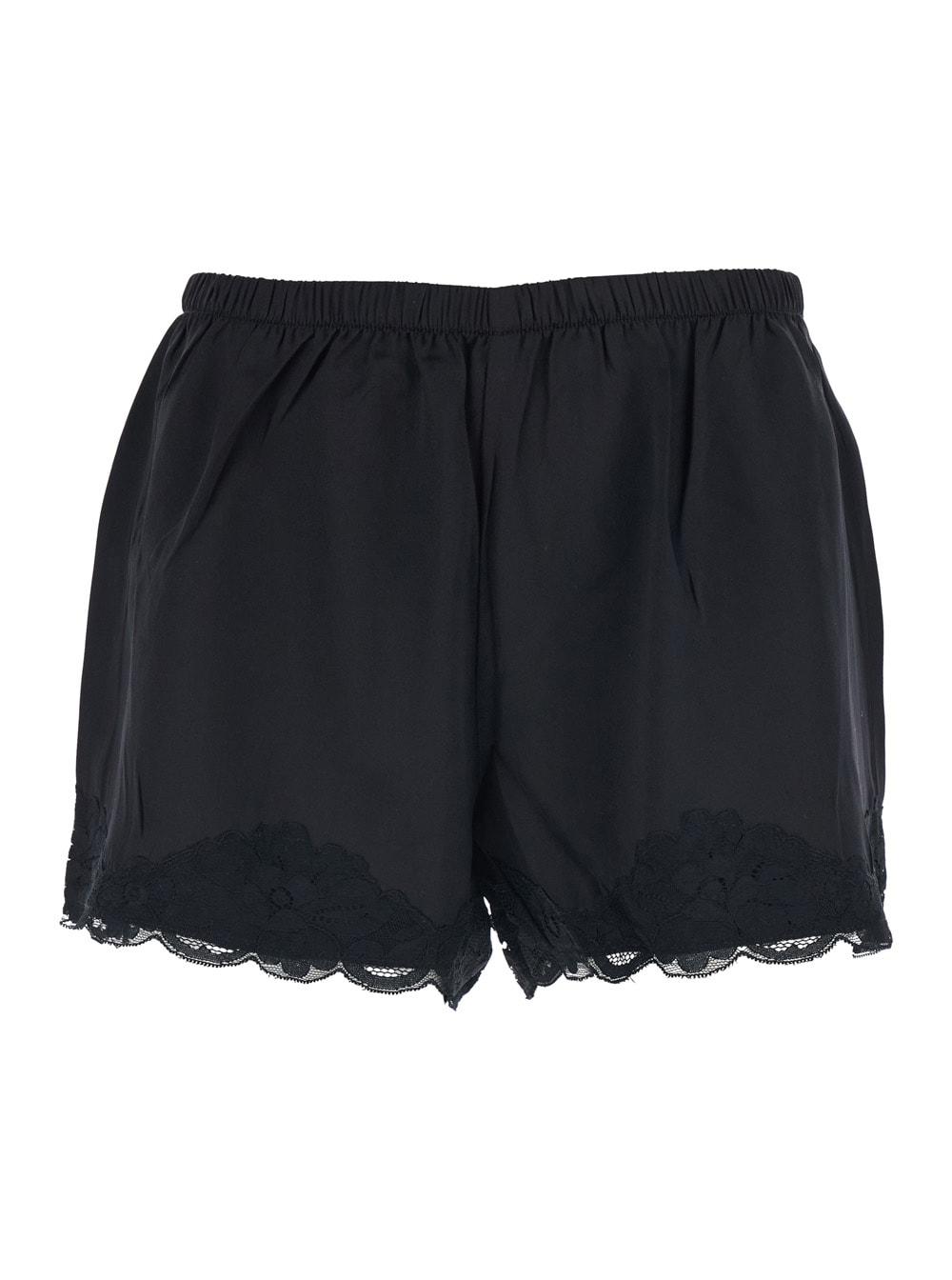 gold hawk black shorts with elastic waist and lace details in silk woman