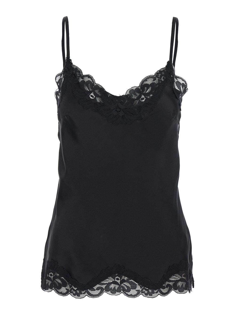 gold hawk black sleeveless top with adjustable spaghetti straps and floral emellishment in silk woman
