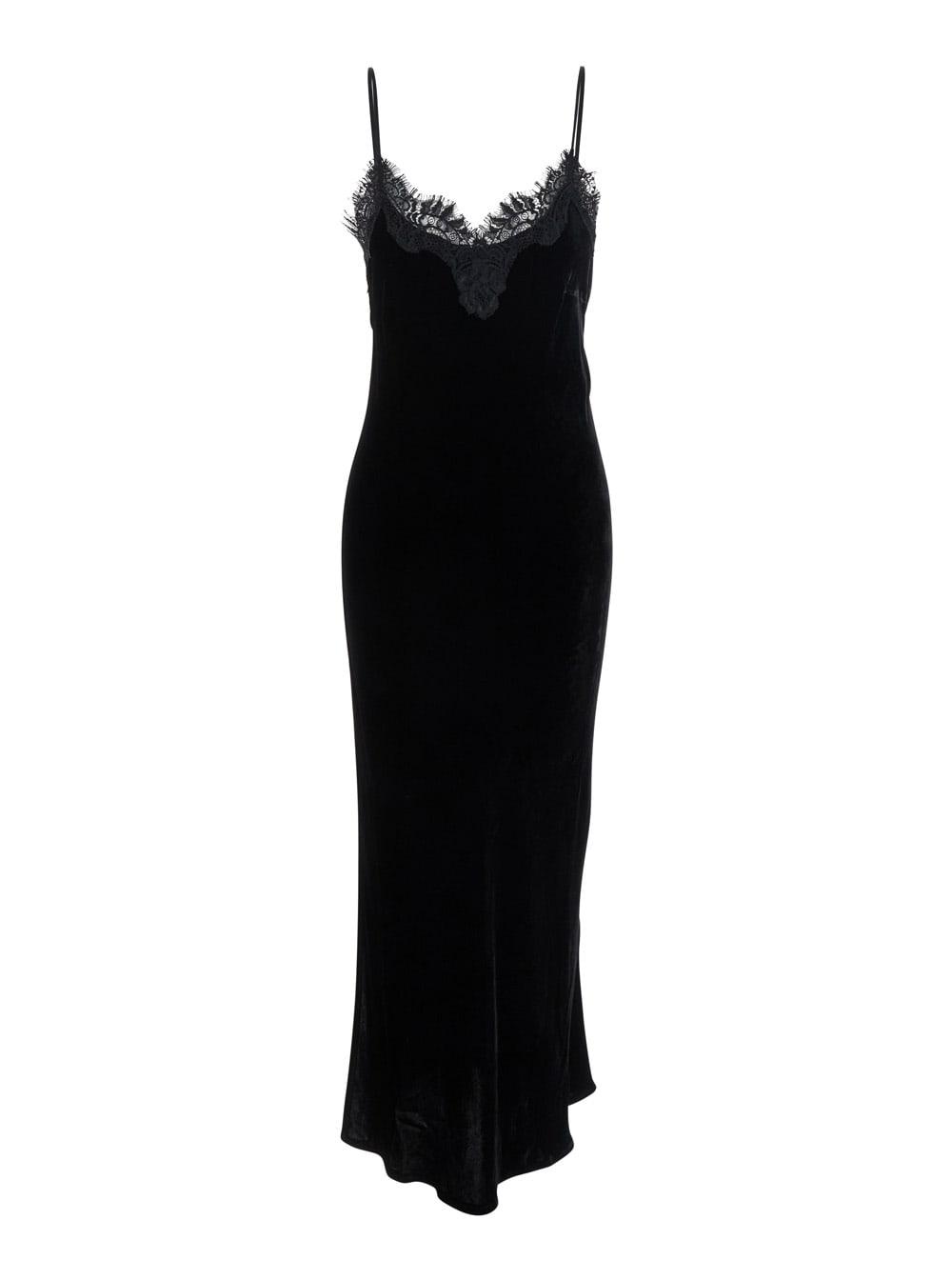 gold hawk claire black sleeveless long dress with v neck and lace details in viscose blend woman