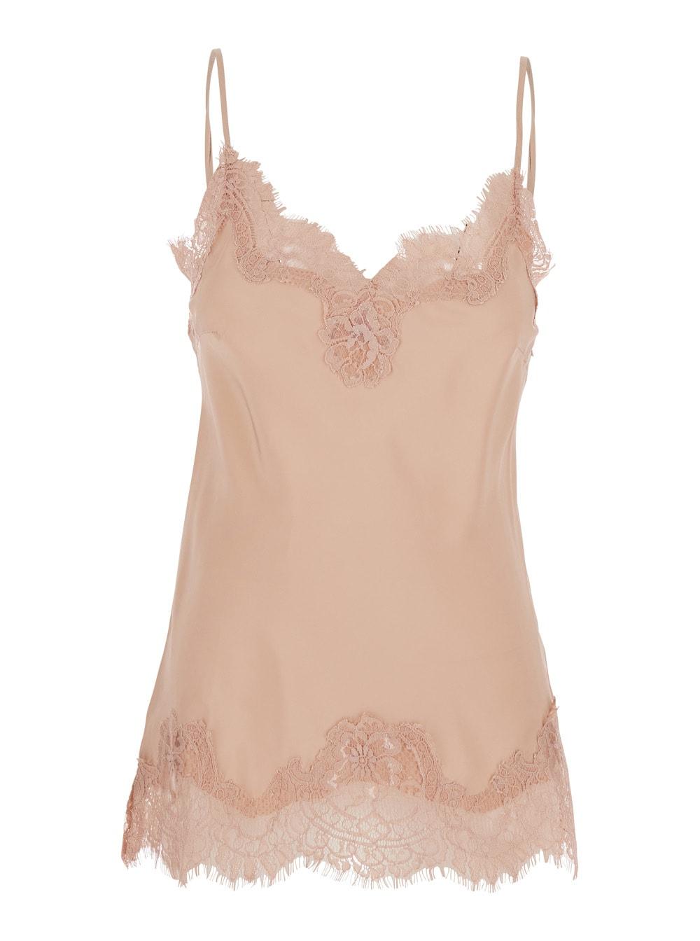 gold hawk pink top with lace embroidery details and thin straps in fabric woman