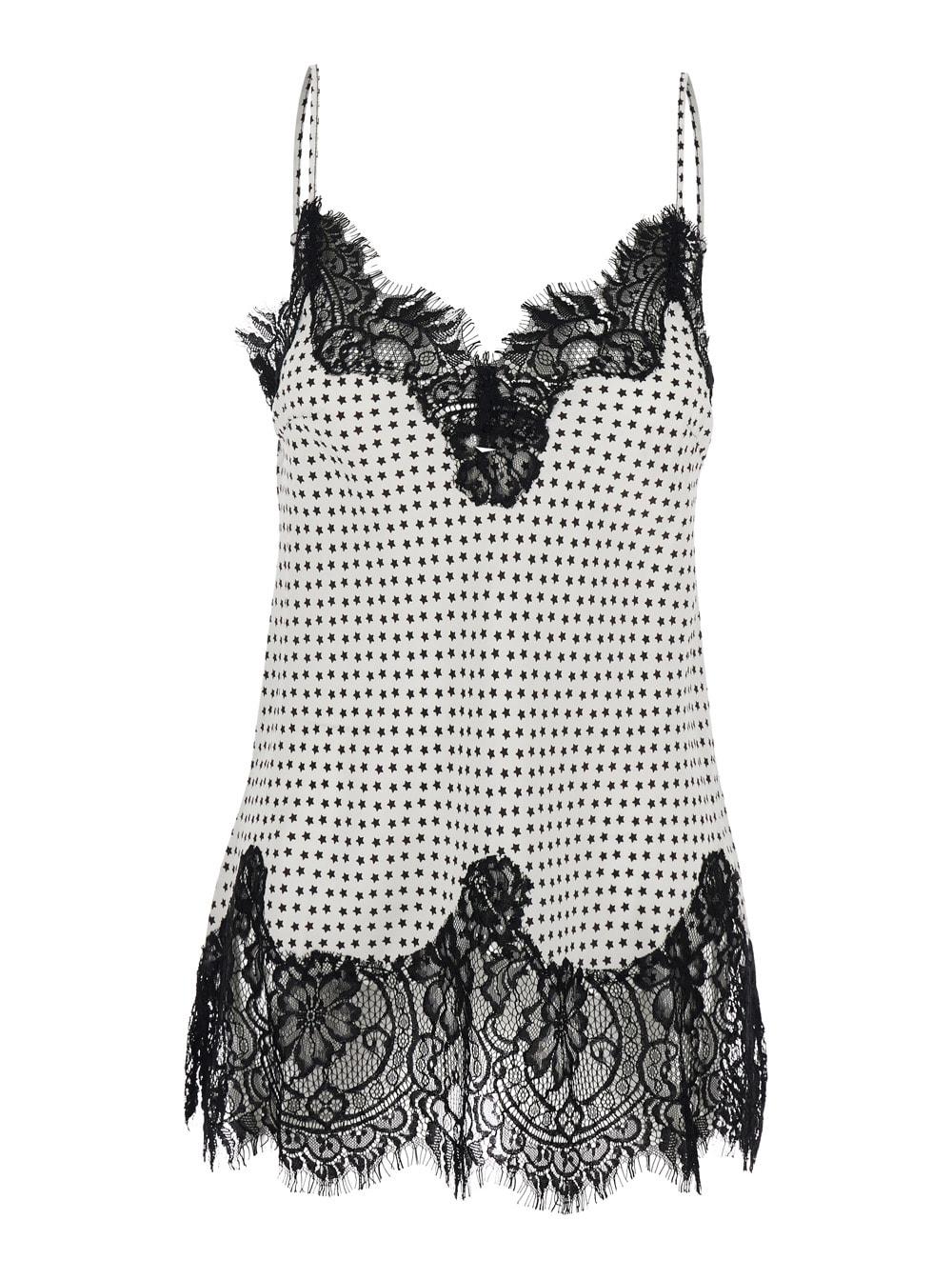 gold hawk v-neck top with all-over print and lace details in white fabric for women