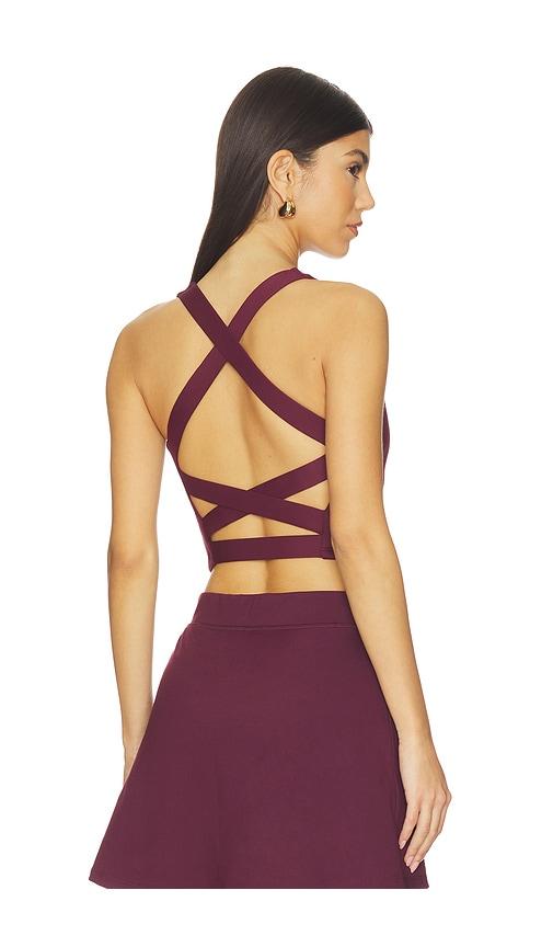 gold hinge criss cross back tank top in burgundy.