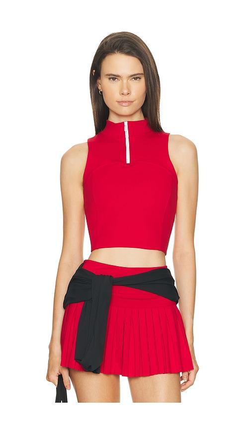 gold hinge day to night quarter zip top in red.