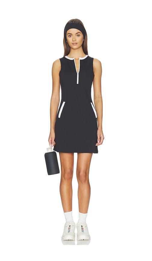 gold hinge half-zip pocket dress in black.