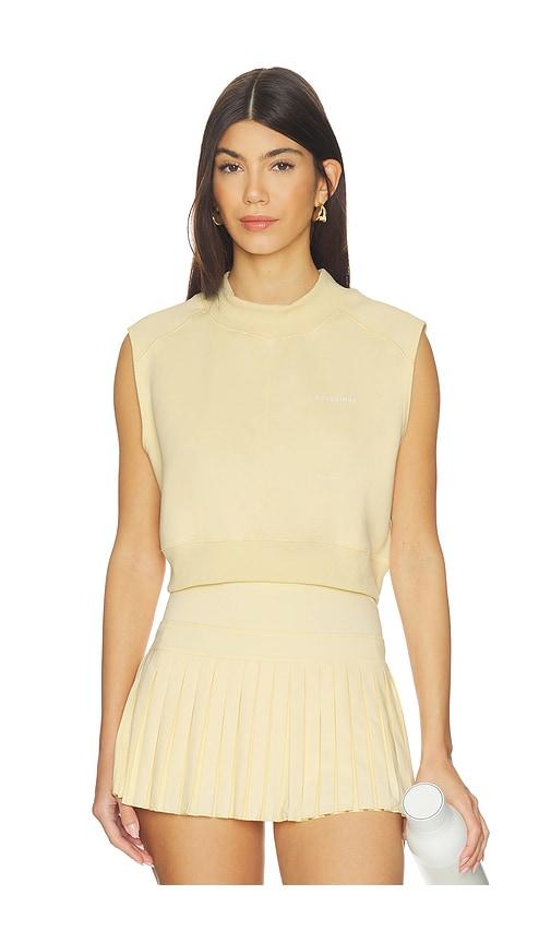 gold hinge mock neck sleeveless top in yellow.