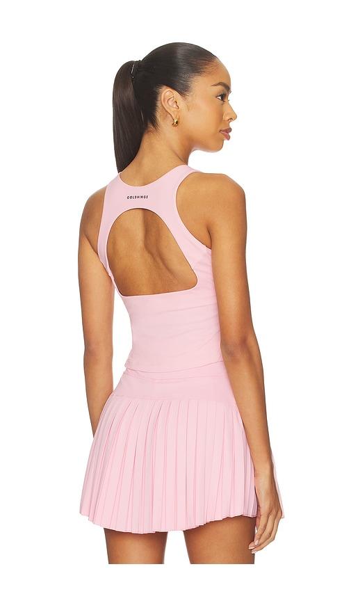 gold hinge open back sweetheart tank top in pink.