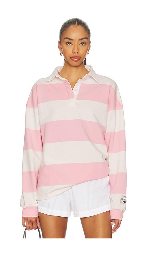 gold hinge rugby top in pink.