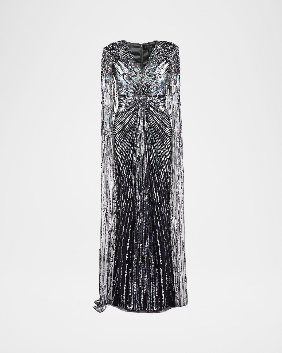 gold rush embellished cape gown