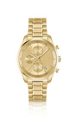 gold-tone multifunction watch with curved case