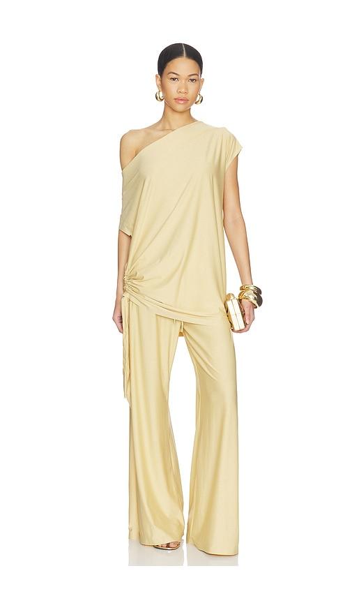 goldbergh leone dress in metallic gold, yellow.